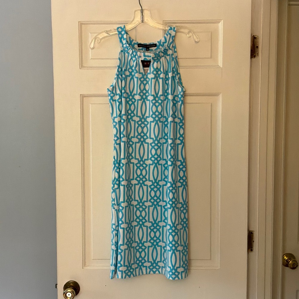 Barbara Erickson Turquoise Geometric Halter Sheath Dress Medium NEW Resort